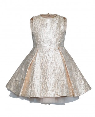 金色提花珍珠细节无袖裙公主裙