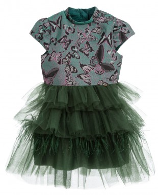 翡翠绿提花薄纱裙连衣裙