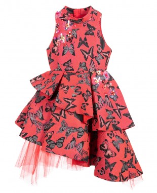 红色提花公主裙无袖蝴蝶花裙