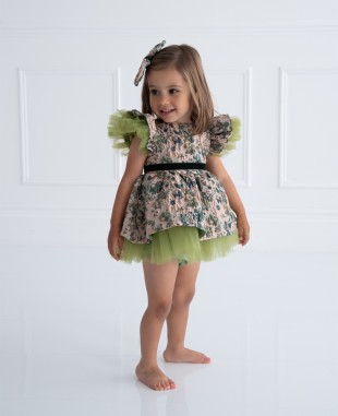 婴儿款祖母绿提花公主裙连衣裙