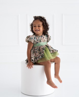 婴儿款祖母绿提花网纱公主裙礼服裙