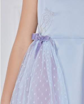 淡蓝色缎面紫色网纱无袖连衣裙公主裙