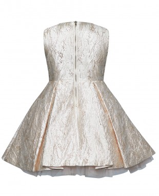 金色提花珍珠细节无袖裙公主裙