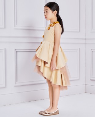 金色花朵钉珠无袖礼服裙公主裙