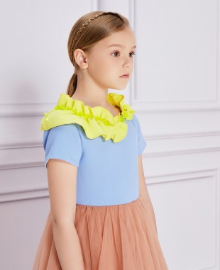 黄色叶子玫瑰金网纱礼服裙公主裙