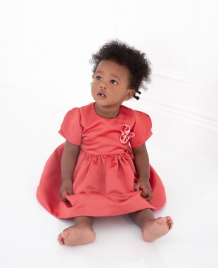 红色缎面花朵钉珠裙婴儿公主裙