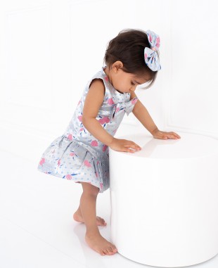 银色提花蝴蝶结裙婴儿礼服裙